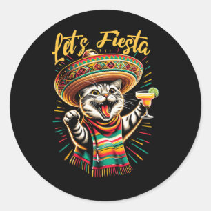 Mexican Let's Fiesta Sombrero Cat Cinco De Mayo Fu Classic Round Sticker