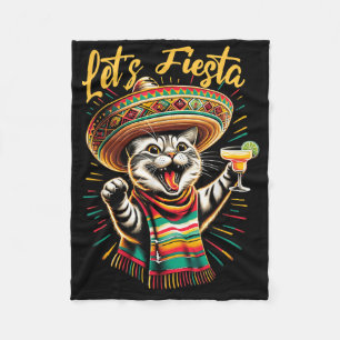 Mexican Lets Fiesta Sombrero Cat Cinco De Mayo Fun Fleece Blanket