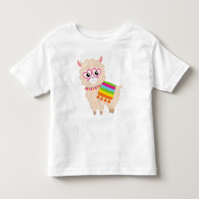 Mexican Llama, Cute Llama, Cute Alpaca, Glasses Toddler T-Shirt (Front)