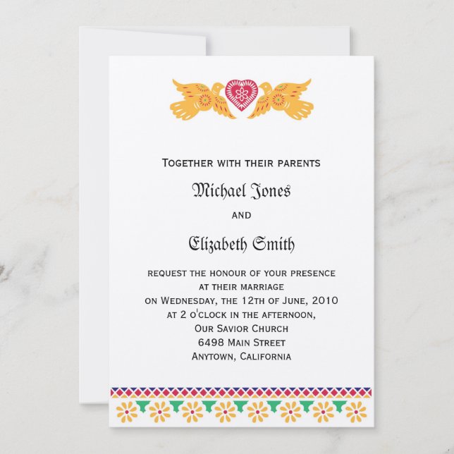 Mexican Love Birds Wedding Invitation (Front)