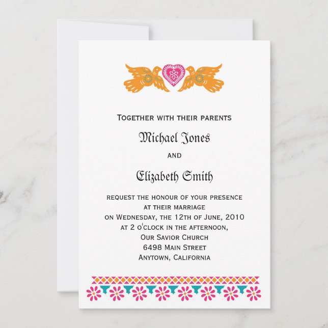 Mexican Love Birds Wedding Invitation (Front)
