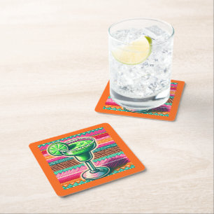 Mexican Margarita Colourful Fiesta Party Favours Square Paper Coaster