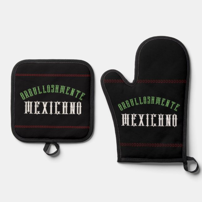 Mexican Men’s Apron – Mexican Grill Apron Oven Mitt & Pot Holder Set (Front)