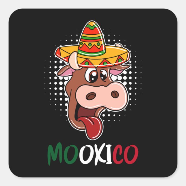 Mexican Mexico Cow and Sombrero Square Sticker (Front)