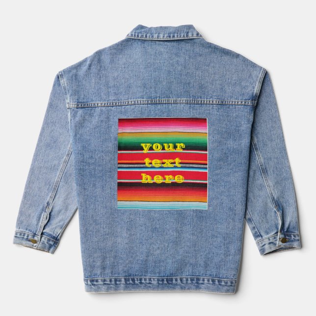 mexican mexico poncho blanket background  denim jacket (Back)