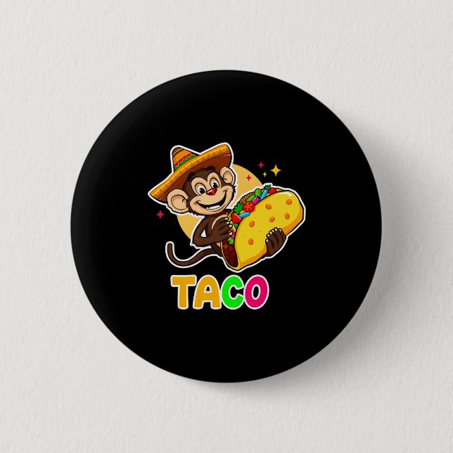 Mexican monkey sombrero taco el squatcho fun cinco 6 cm round badge (Front)