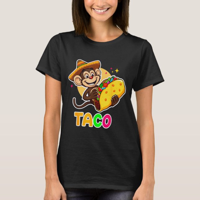 Mexican monkey sombrero taco el squatcho fun cinco T-Shirt (Front)