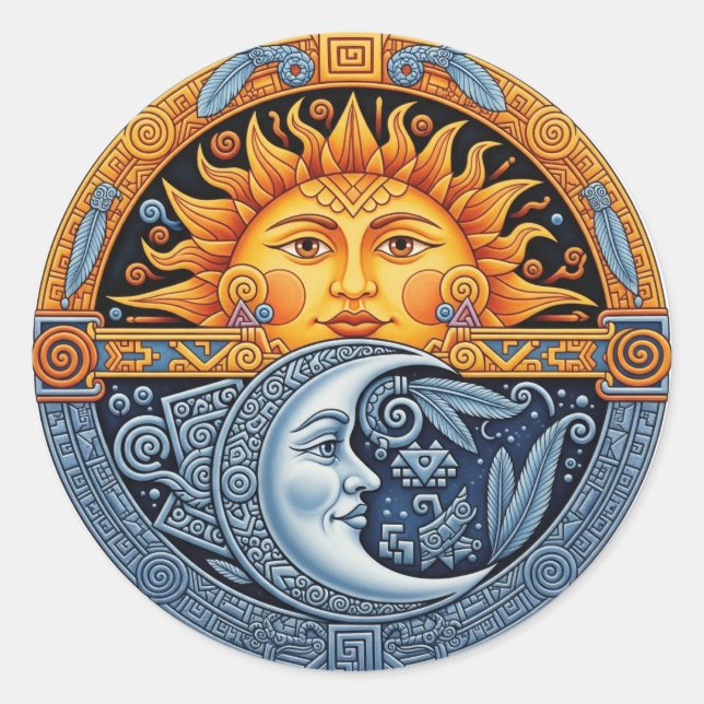 Mexican Moon and Sun  Classic Round Sticker (Front)