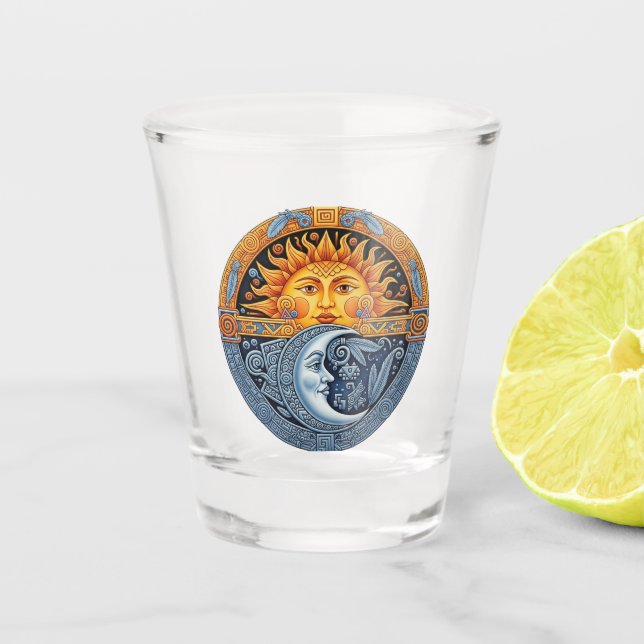 Mexican Moon and Sun  Shot Glass (Front)