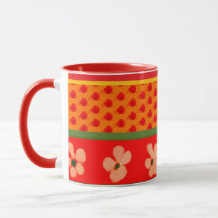 Mexican Mug with Designs Greens and Red