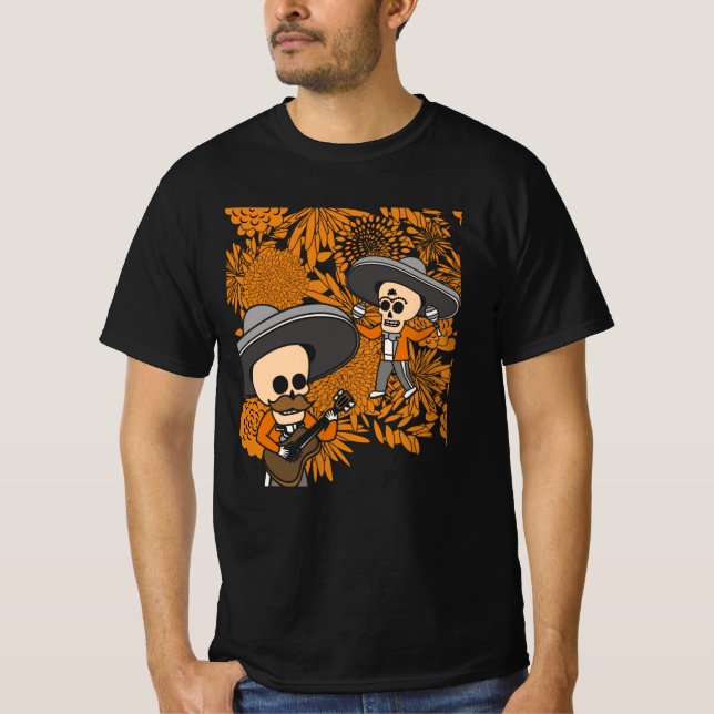 Mexican musicians day of dead dia de los muertos T-Shirt (Front)
