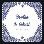 Mexican Navy Blue Talavera Tiles Wedding Square Sticker<br><div class="desc">Mexican Navy Blue Talavera Tiles Wedding Stickers</div>