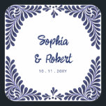 Mexican Navy Blue Talavera Tiles Wedding Square Sticker<br><div class="desc">Mexican Navy Blue Talavera Tiles Wedding Stickers</div>