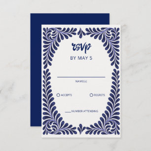 Mexican Navy Blue Talavera Wedding RSVP Card