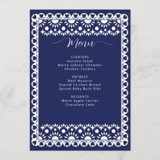 Mexican Navy Papel Picado Boho Bridal Shower Menu