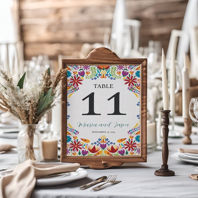 Mexican Nuestra Boda Flowers Botanical Wedding Table Number (Mexican Nuestra Boda Flowers Botanical Wedding Table Number)