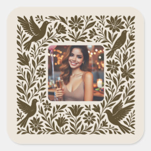 Mexican Otomí Floral Border with Photo Square Sticker