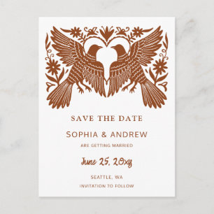 Mexican Otomi Folk Art Terracotta Save The Date Announcement Postcard