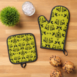 Mexican Otomi Home Decor Oven Mitt & Pot Holder Set