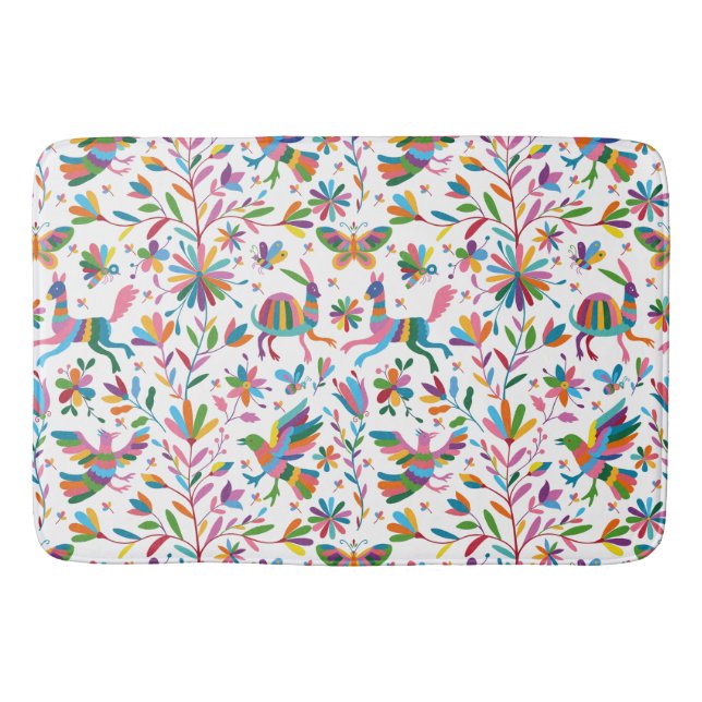  Mexican Otomi Style Bright Pattern Bath Mat (Front)
