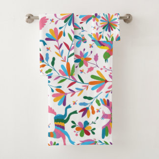 Mexican Otomi Style Bright Pattern Bath Towel Set