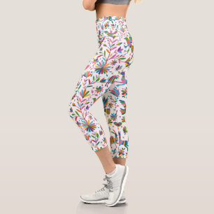 Mexican Otomi Style Bright Pattern Capri Leggings
