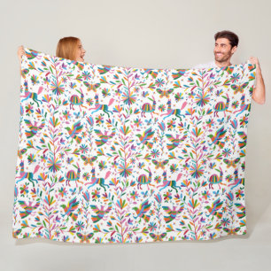 Mexican Otomi Style Bright Pattern Fleece Blanket