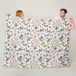 Mexican Otomi Style Bright Pattern Fleece Blanket