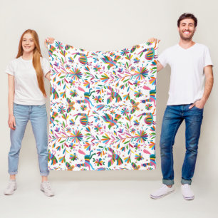 Mexican Otomi Style Bright Pattern Fleece Blanket