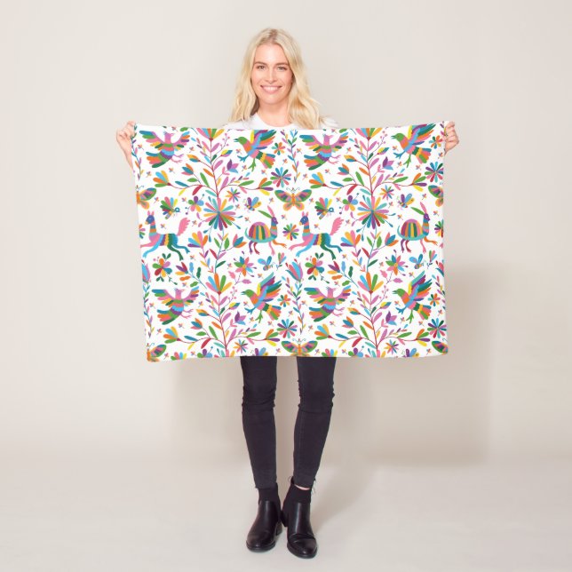  Mexican Otomi Style Bright Pattern Fleece Blanket (In Situ)