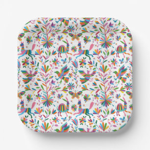 Mexican Otomi Style Bright Pattern Paper Plate
