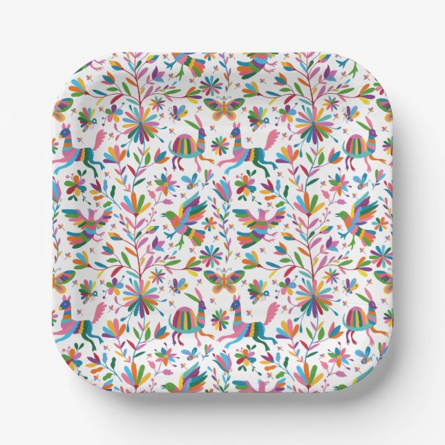  Mexican Otomi Style Bright Pattern Paper Plate (Front)