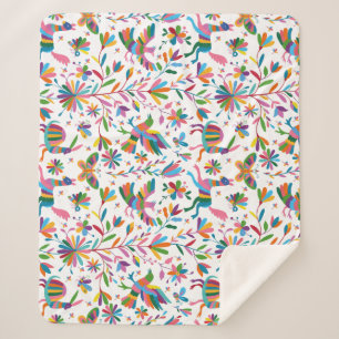 Mexican Otomi Style Bright Pattern Sherpa Blanket