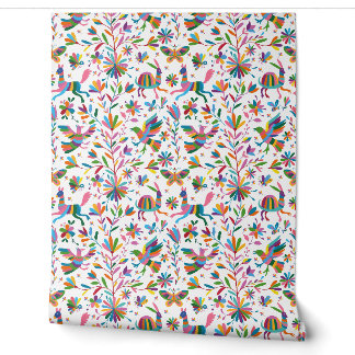Mexican Otomi Style Bright Pattern Wallpaper