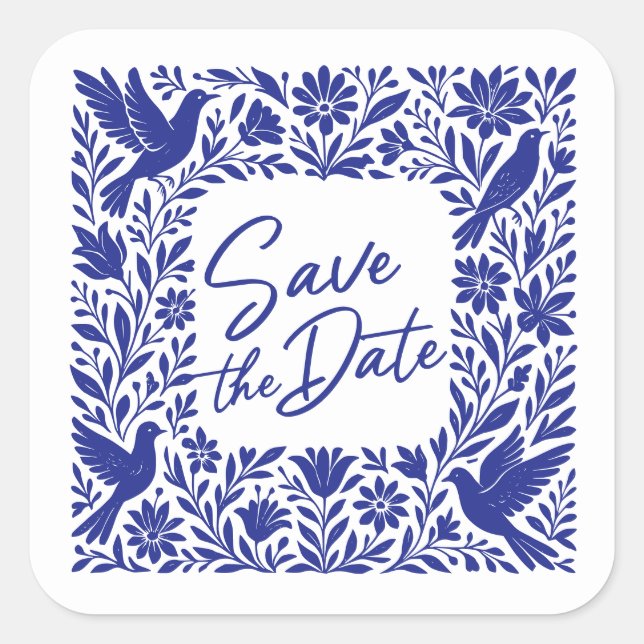 Mexican Otomí Tenango Talavera Save the Date Square Sticker (Front)