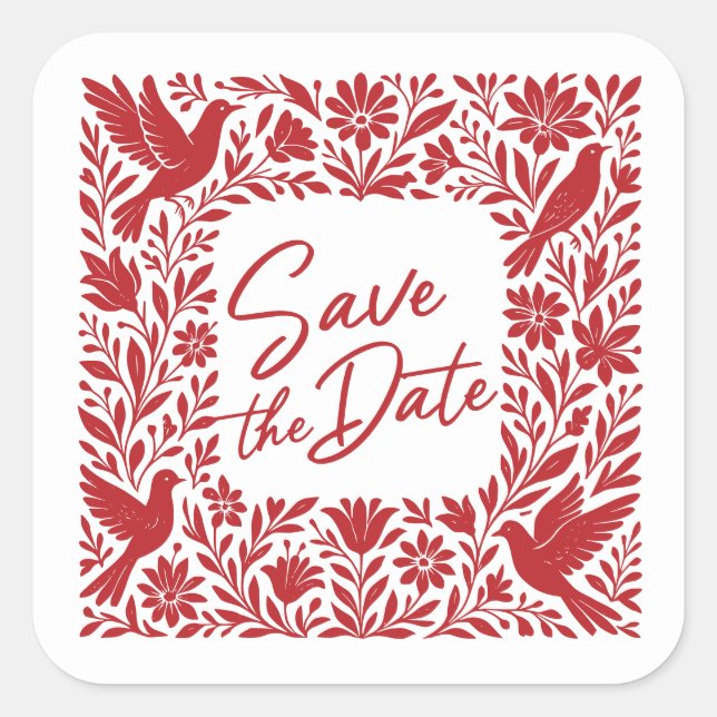 Mexican Otomí Tenango Talavera Save the Date Square Sticker (Front)