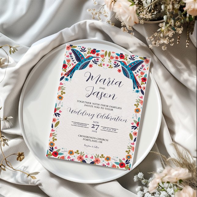 Mexican Otomi Tenangos Colourful Floral Wedding Invitation (Mexican Otomi Tenangos Colorful Floral Wedding Invitation)