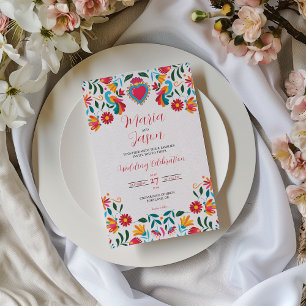 Mexican Otomi Tenangos Floral Colourful Wedding Invitation