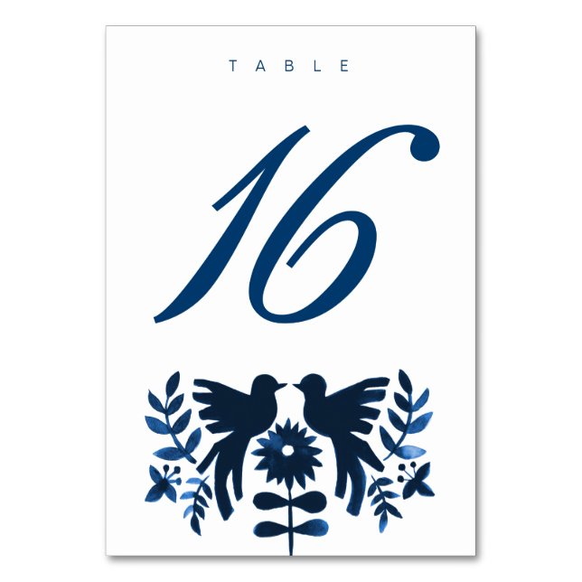Mexican Otomi Themed Table Card - Navy (Front)