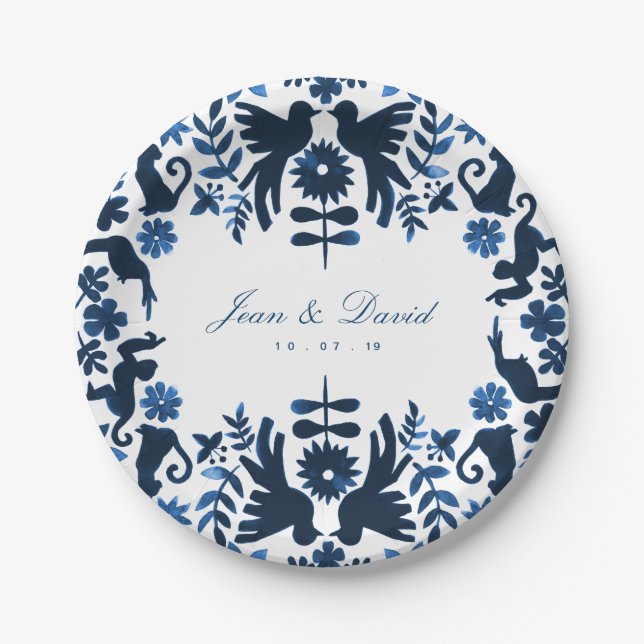 Mexican Otomi Themed Wedding Cake Plates - Navy (Front)