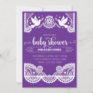 Mexican Papel Picado Baby Shower purpl Invitation