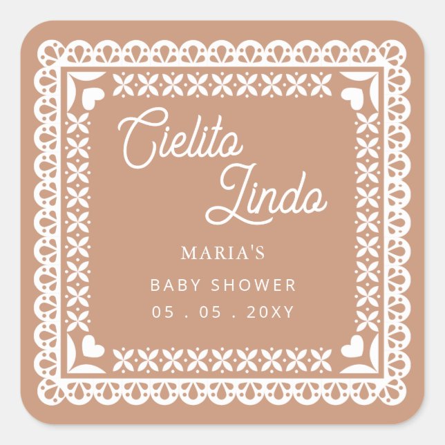 Mexican Papel Picado Cielito Lindo Baby Shower Square Sticker (Front)