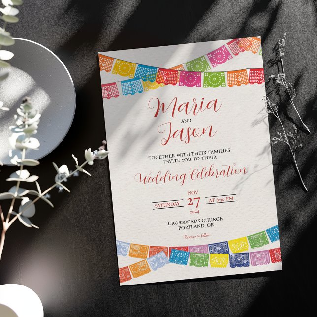 Mexican Papel Picado Elegant Colourful Boda Weddin Invitation (Mexican Papel Picado Elegant Colorful Boda Wedding Invitation)