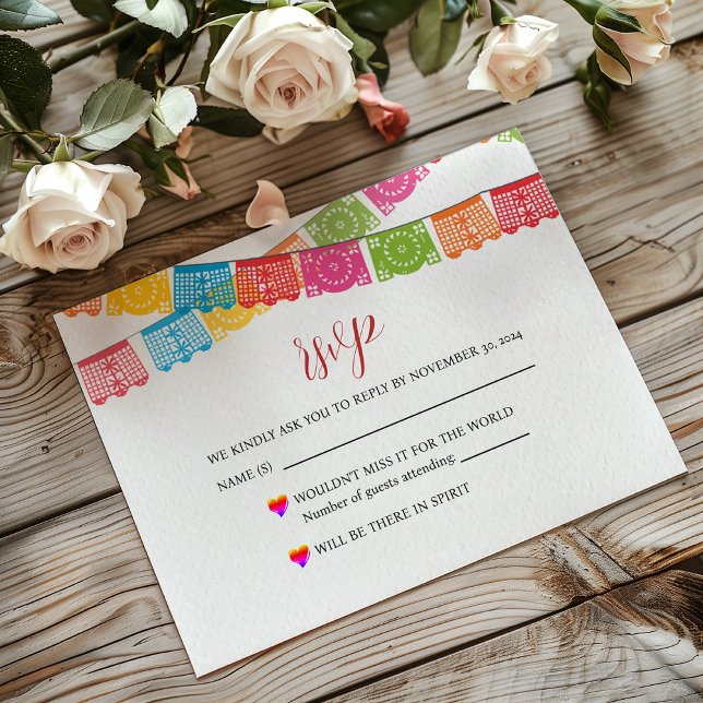Mexican Papel Picado Elegant Colourful Boda Weddin RSVP Card (Mexican Papel Picado Elegant Colorful Boda Wedding RSVP Card)