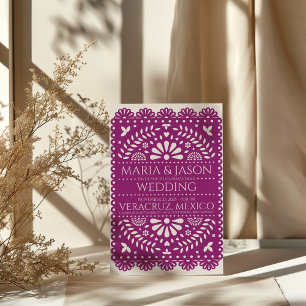 Mexican Papel Picado Magenta Folk Art Boda Wedding Invitation