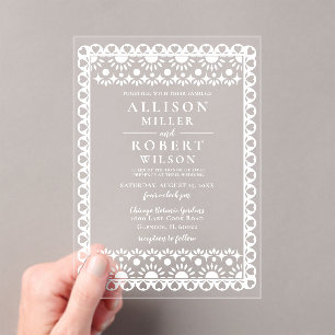 Mexican Papel Picado Pink Wedding Acrylic Invitations