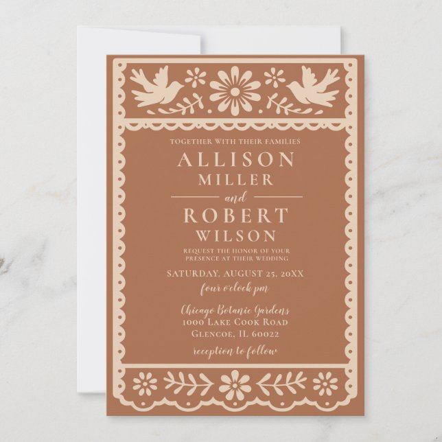 Mexican Papel Picado Terracotta Wedding Invitation (Front)