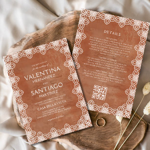 Mexican Papel Picado Terracotta White Boho Wedding Invitation