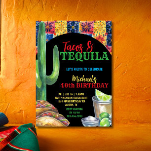 Mexican Party Fiesta Tacos & Tequila 40th Birthday Invitation
