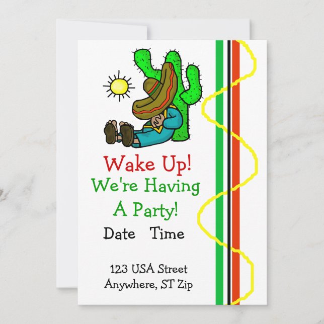 Mexican Party Invitation with Sleeping Mexican (Front)